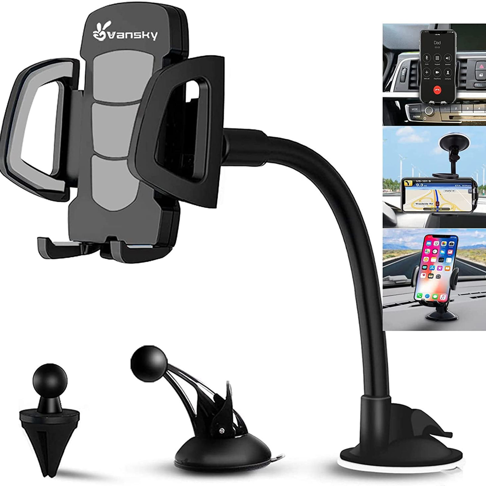 3 in 1 Car Phone Holder Mount | Car Air Vent Holder & Dashboard Mount & Win..