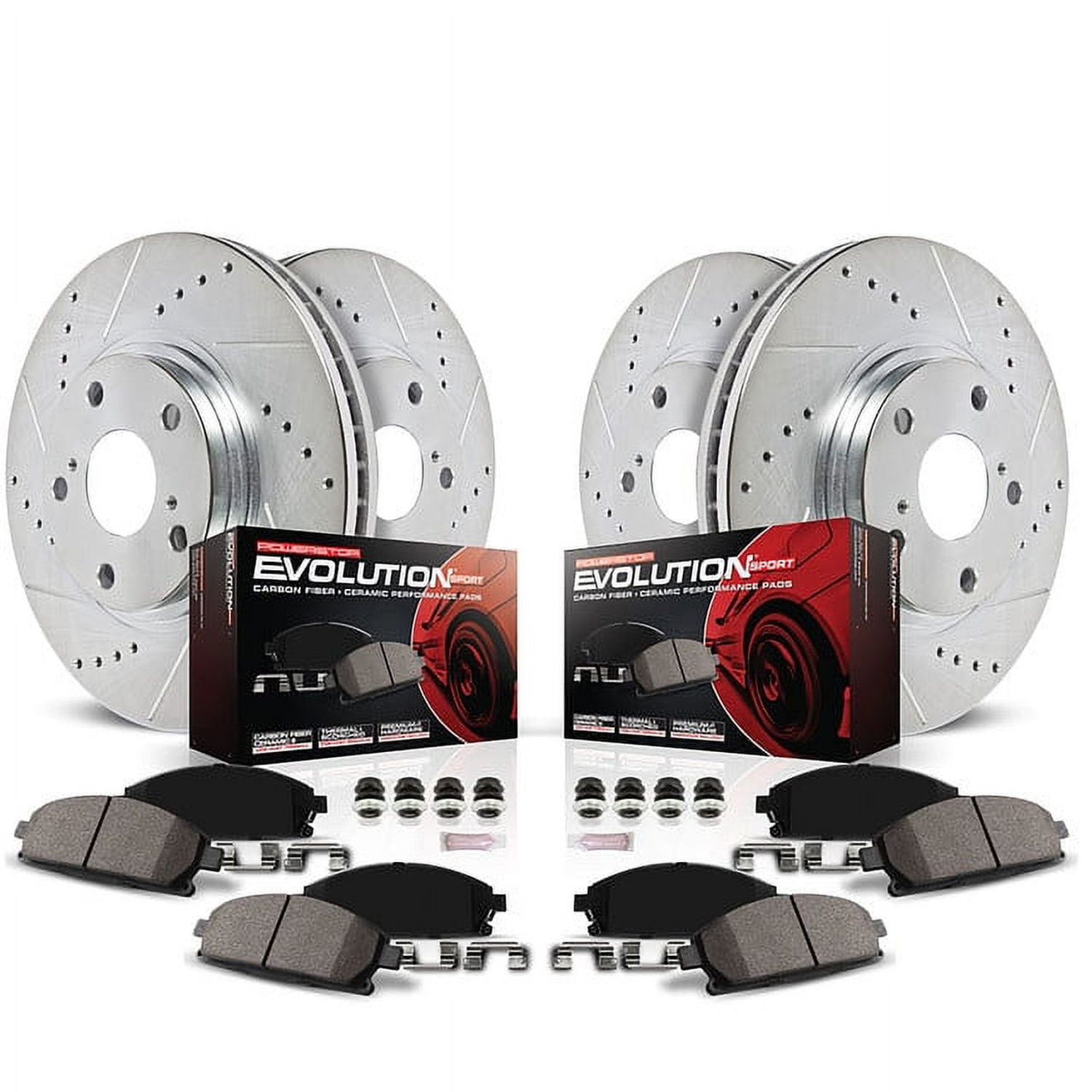 Power Stop Front and Rear Ceramic Brake Pad and Drilled & Slotted Rotor Kit..