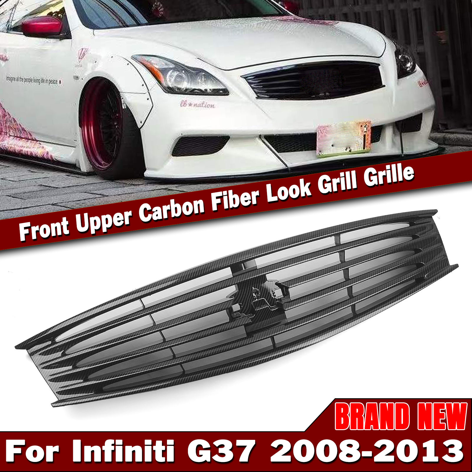 Car Front Grille Grill Upper Bumper Hood Mesh Grid For Infiniti G37 2 Door 2008-