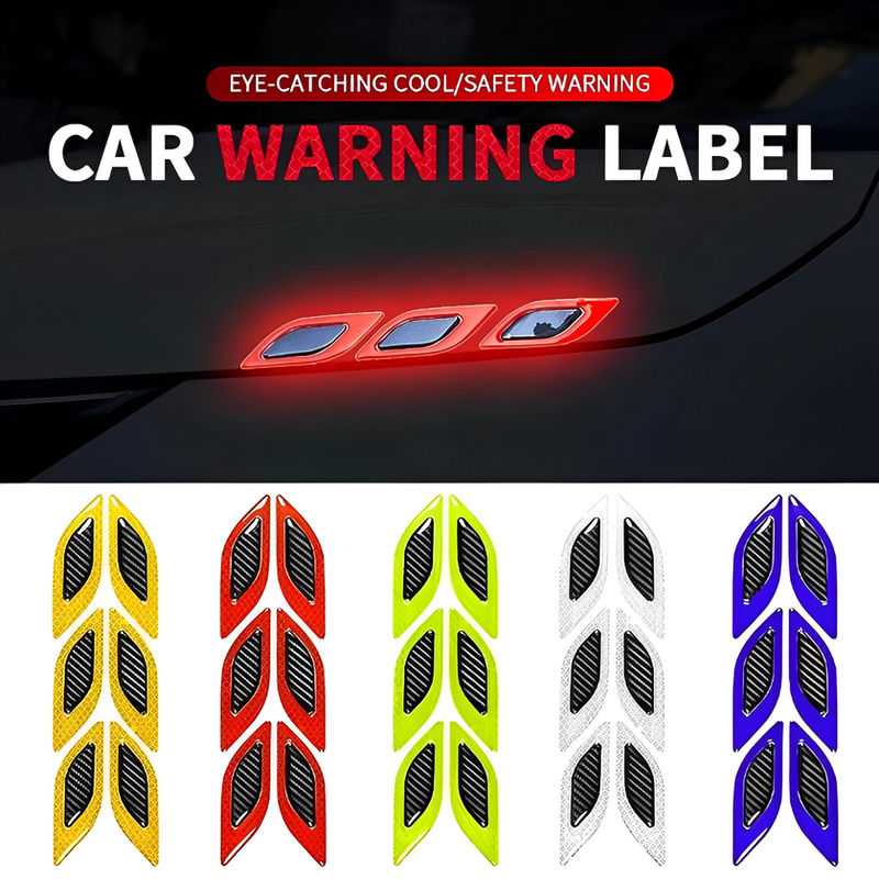 6Pcs Car Reflective Stickers 3D Car Styling Carbon Fiber Reflective Strips Night
