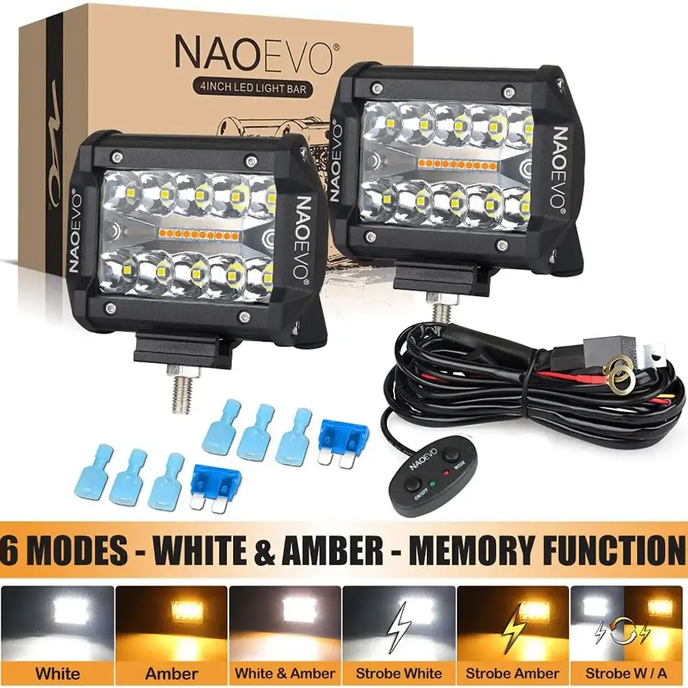 NAOEVO 4x4 Off Road LED Light Bar Pods 4inch 120W 12V 24V 6 Modes Fog Driving LE