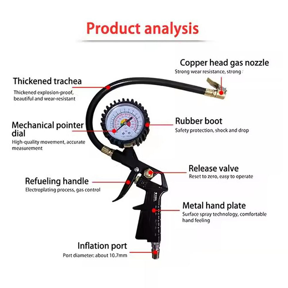 Thumbnail: 0-16Bar/0-220Psi Tyre Pressure Gun Auto Tire Pressure Gauge For Air Compressor C