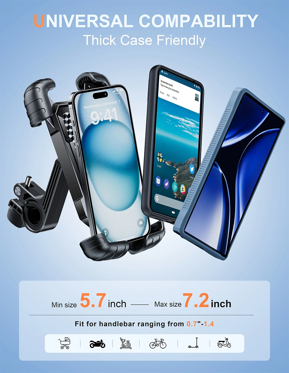 Thumbnail: Bike Phone Holder [Metal Arm] Motorcycle Phone Mount, Bicycle Handlebar Phone Mo
