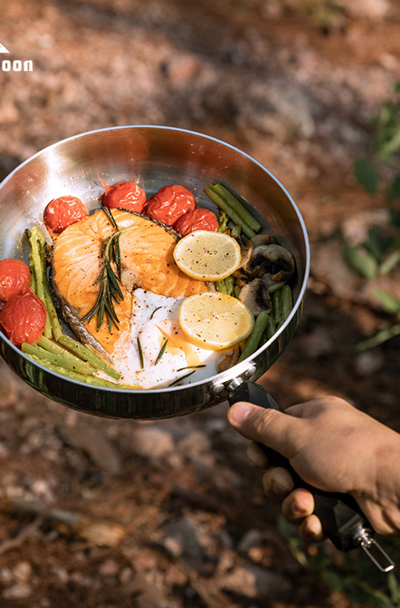 CAMPINGMOON Large CC-23 Camping Deep Frying Pan Three-Layer Steel Portable Detac