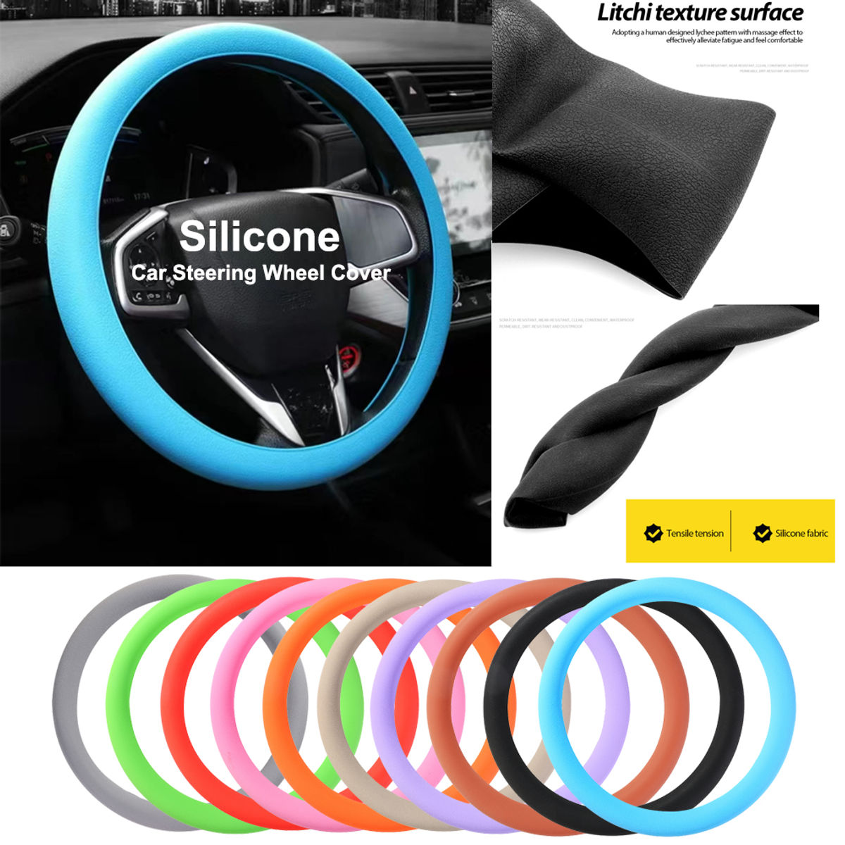 Silicone Car Steering Wheel Cover Elastic Protetive Cover Multi Color Auto inter