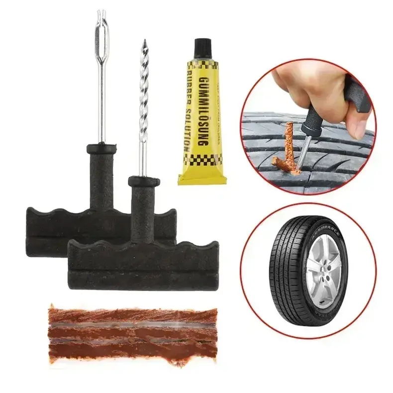 Thumbnail: 1Set Car Tire Repair Tool Kit with Rubber Strips Tubeless Tyre Puncture Studding