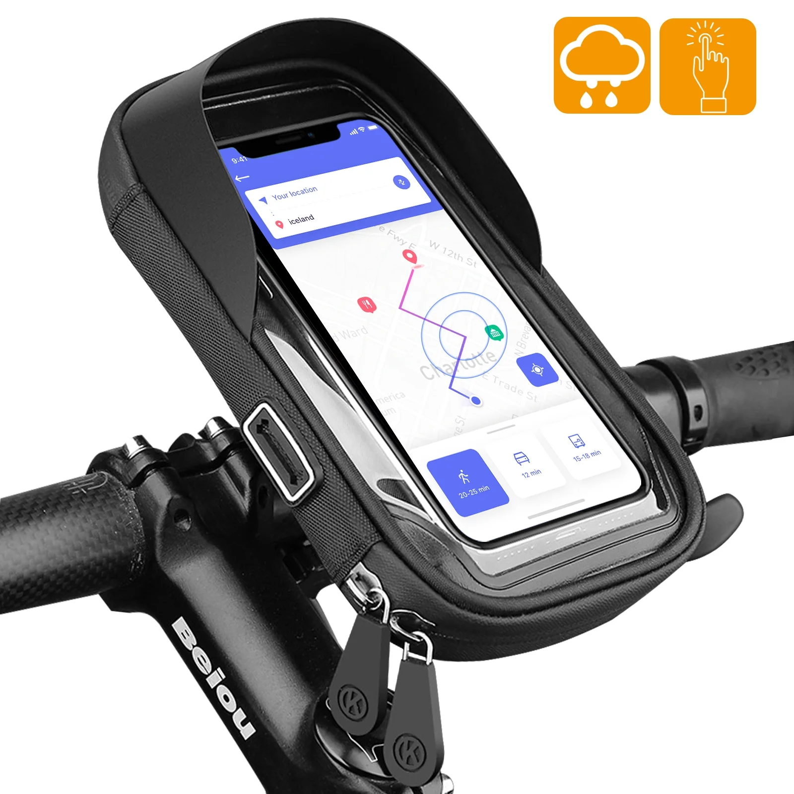 Universal Phone Mount for Bike, Waterproof Bicycle Front Frame Handlebar Bag wit