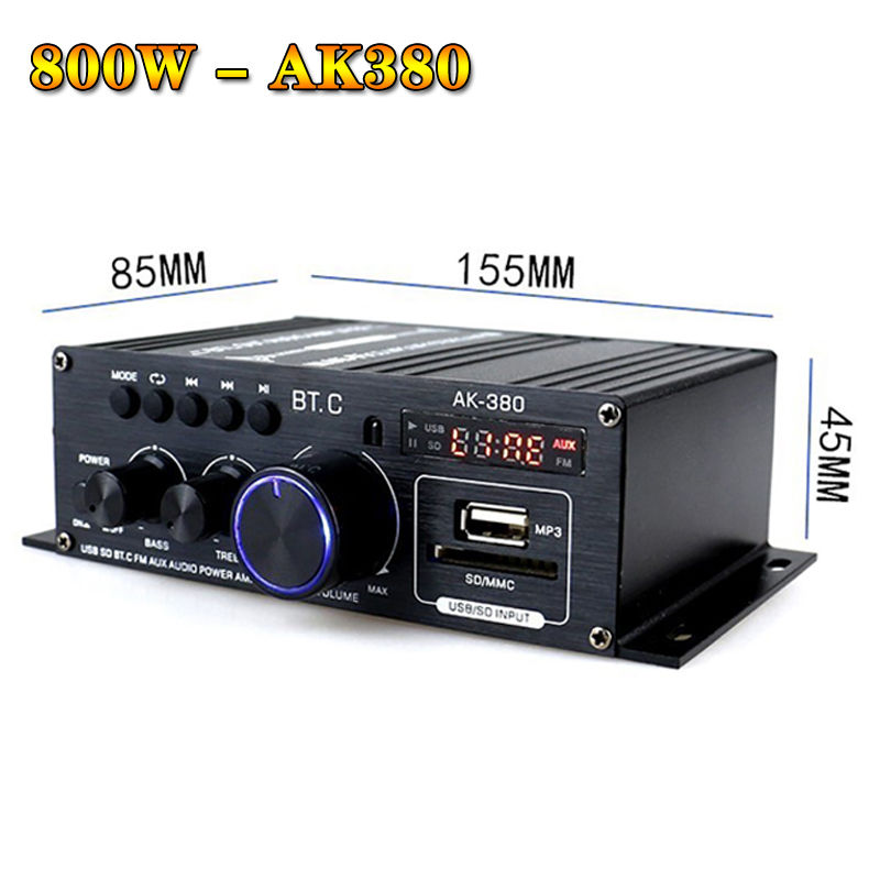 Thumbnail: 12V 800W Bluetooth Car Power Amplifier Double Channel HIFI Stereo Audio Amplifie