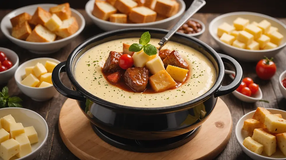 Close-up view of a delicious Swiss fondue dish