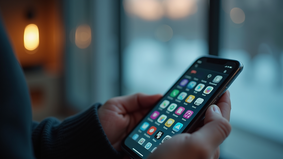 Eye-level view of a smartphone displaying engaging app interfaces