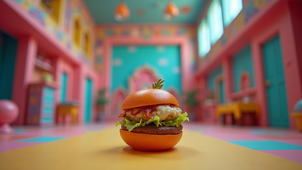 eye-level view of a colorful TikTok-themed backdrop