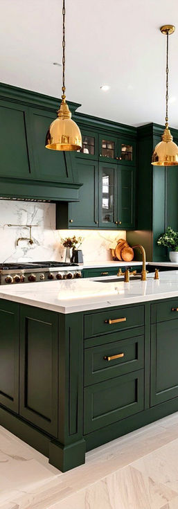 Luxury Mallorcan kitchen in classic green lacquered finish with premium countertops, refurbished in Mallorca by Lacados Mallorca