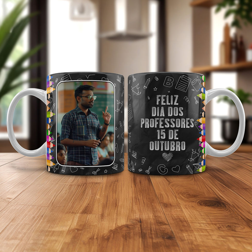 Caneca Dia dos Professores: "Feliz Dia dos Professores 15 de Outubro"