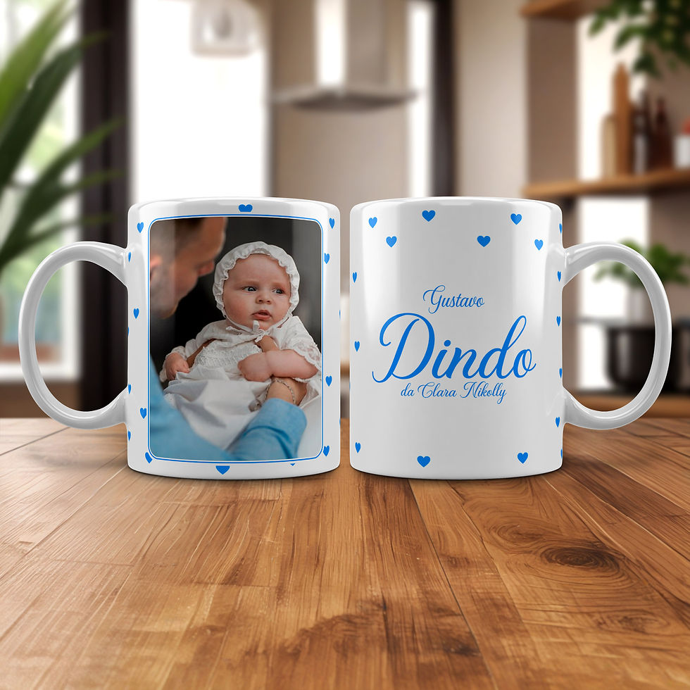 Caneca personalizada com foto de bebê e 'Dindo'