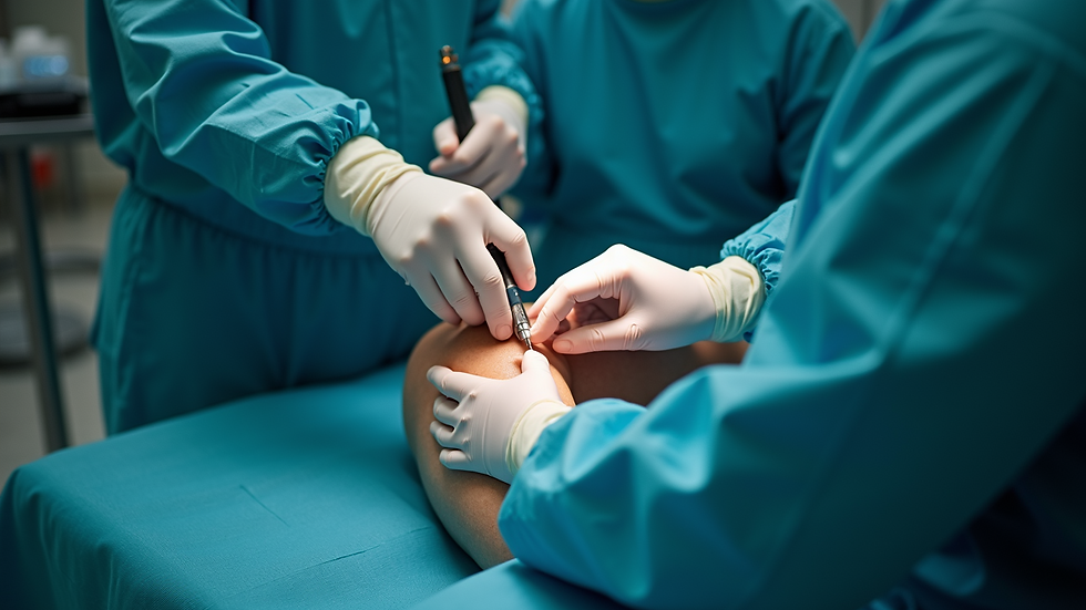 Close-up view of orthopedic surgeon performing knee arthroscopy
