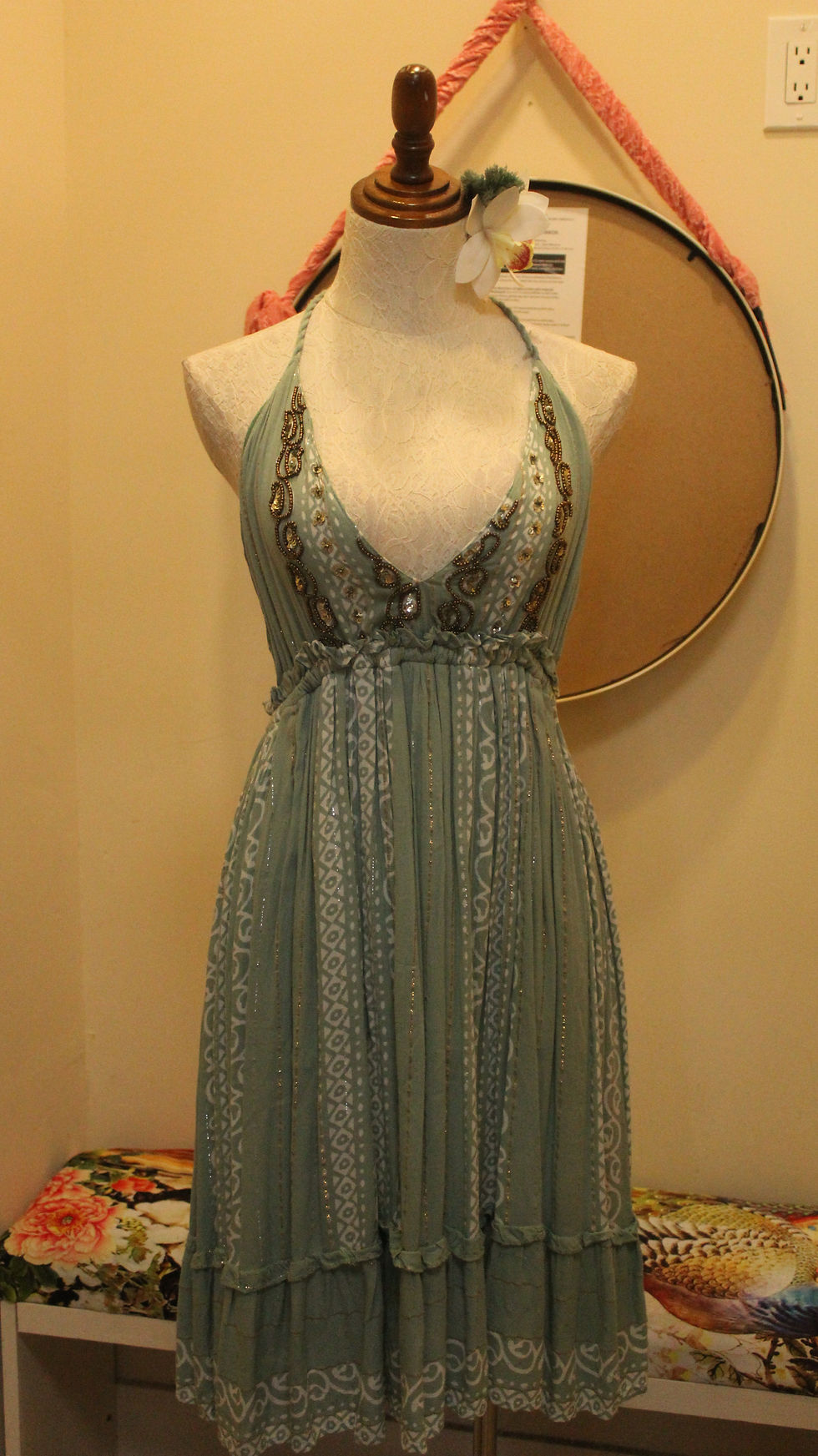 Thumbnail: Sage Green Halter V Neck Dress