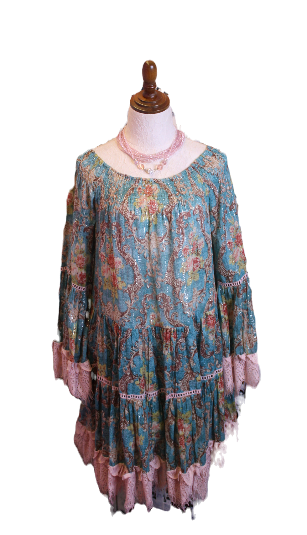 Thumbnail: Off The Shoulder Babydoll Lace Metallic Inlay Dress #DBK01
