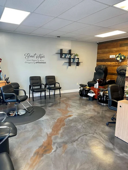 Nail salon waiting area with metallic epoxy floor