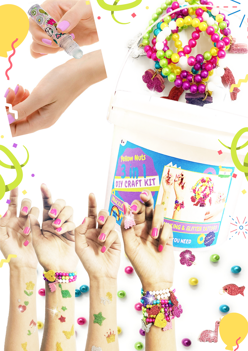 Yellow Nuts 3 in 1 Bracelet - Tattos & Roll On Perfume Combo Tub