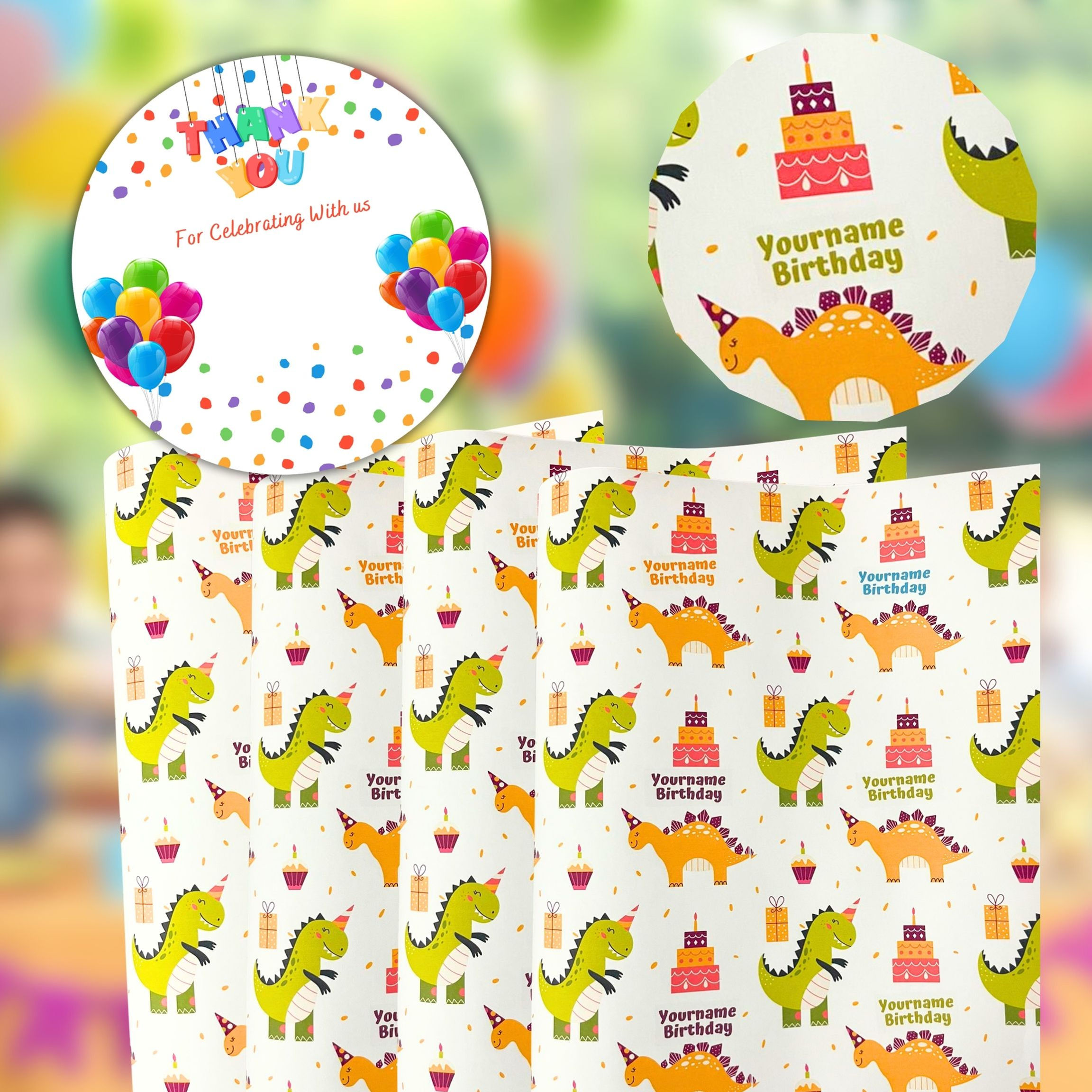 Personalized Wrapping Paper Kids Birthday Boys Girls Cartoon Theme