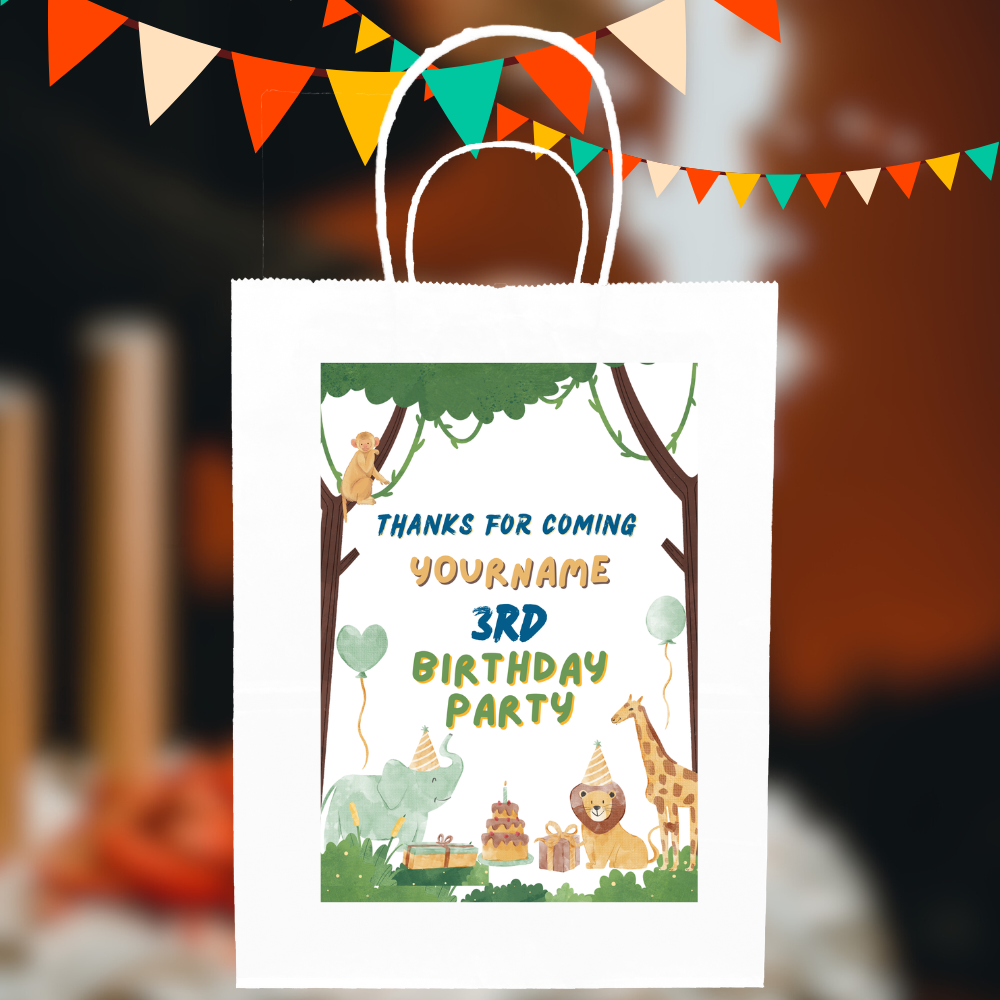 Yellow  Nuts Personalized Return Gift Bag For kids Birthday Animal  The