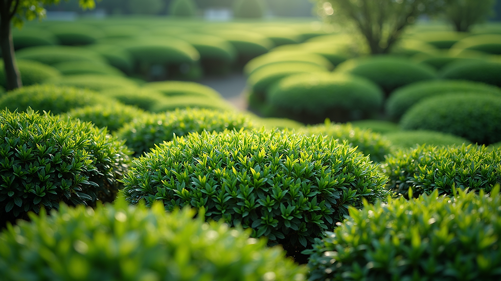 High angle view of a serene tea garden showcasing beautiful green foliage