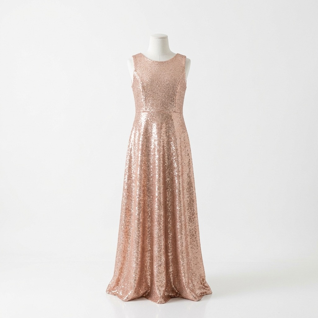 Abito Lungo da Cerimonia con Paillettes Oro Rosa