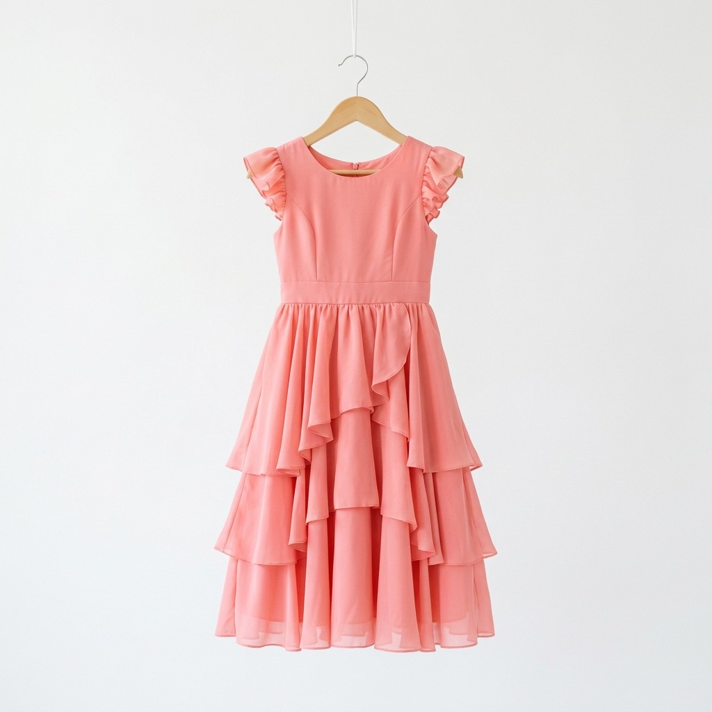 Abito da Cerimonia in Chiffon Corallo con Balze