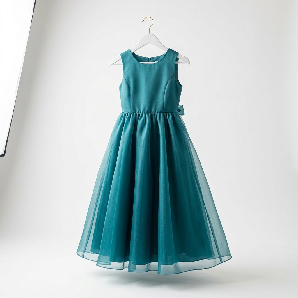 Abito da Cerimonia in Organza Verde Petrolio