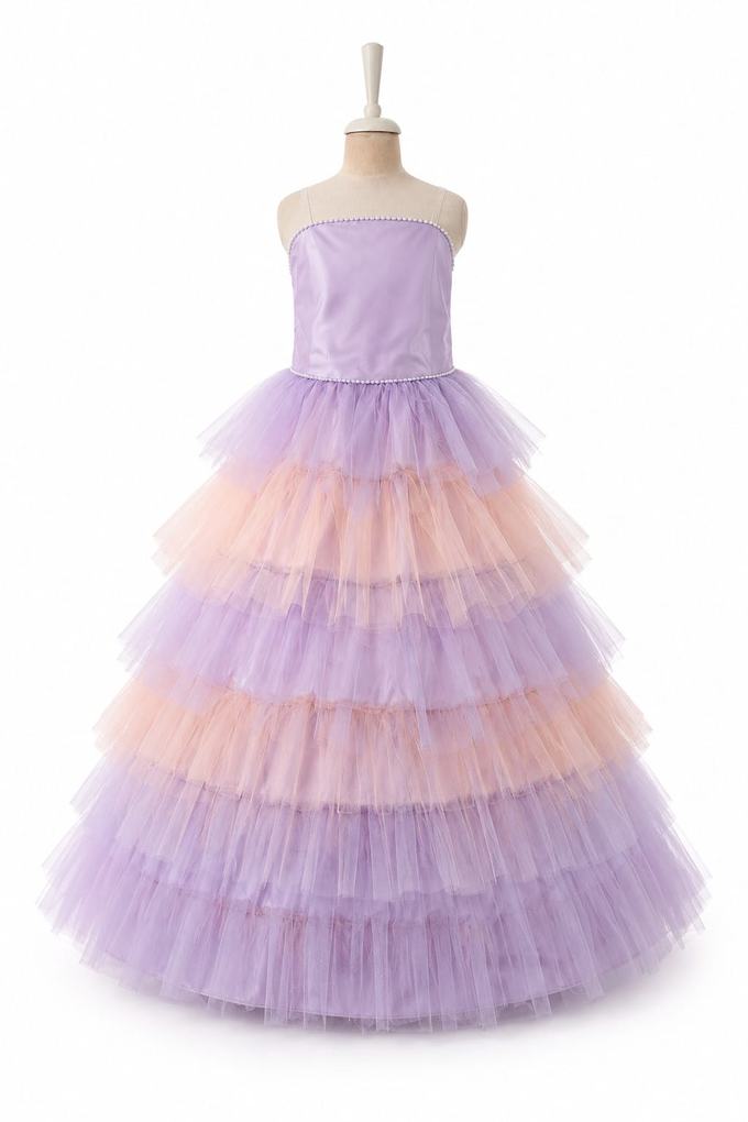 Abito da Ballo in Raso e Tulle Rosa con Fiocco di Strass