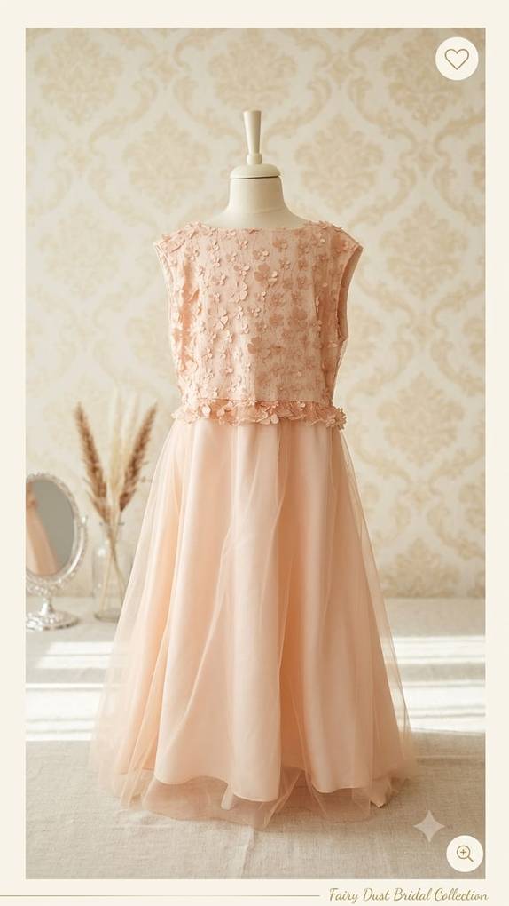 Cream Leaf-Embroidered Long Tulle Party Dress