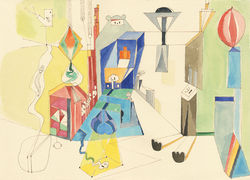 Drawing of Winktokki City: A shapeshifting city situated between the Symbol World and the Language W