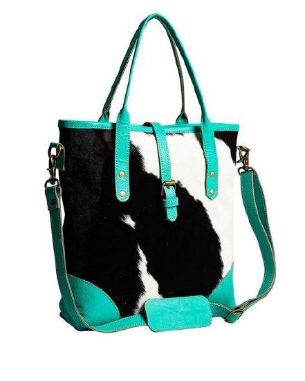 Thumbnail: Dallas Turquoise Leather and Cowhide Bag