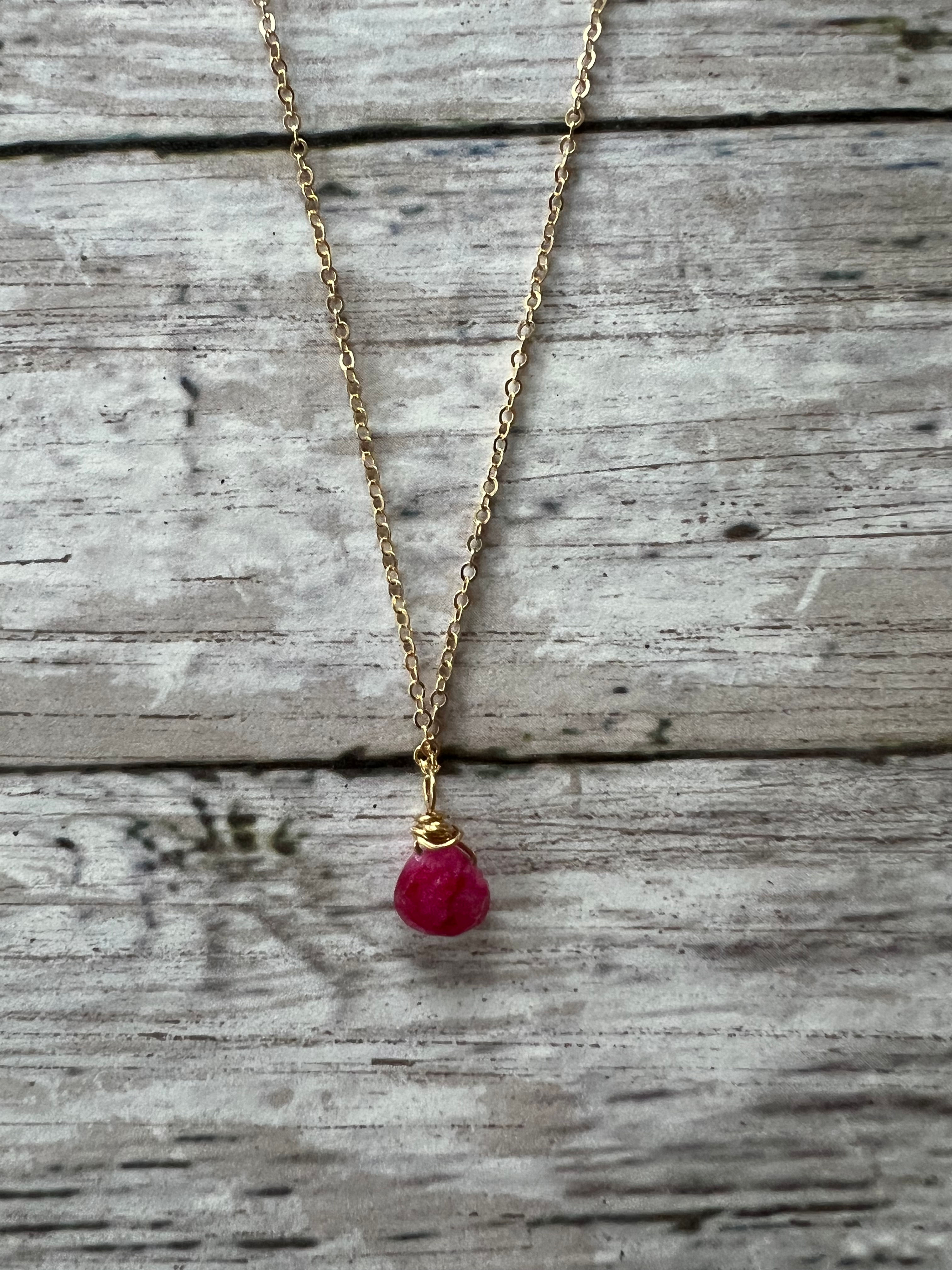 Mini Ruby Briolette Bead Necklace