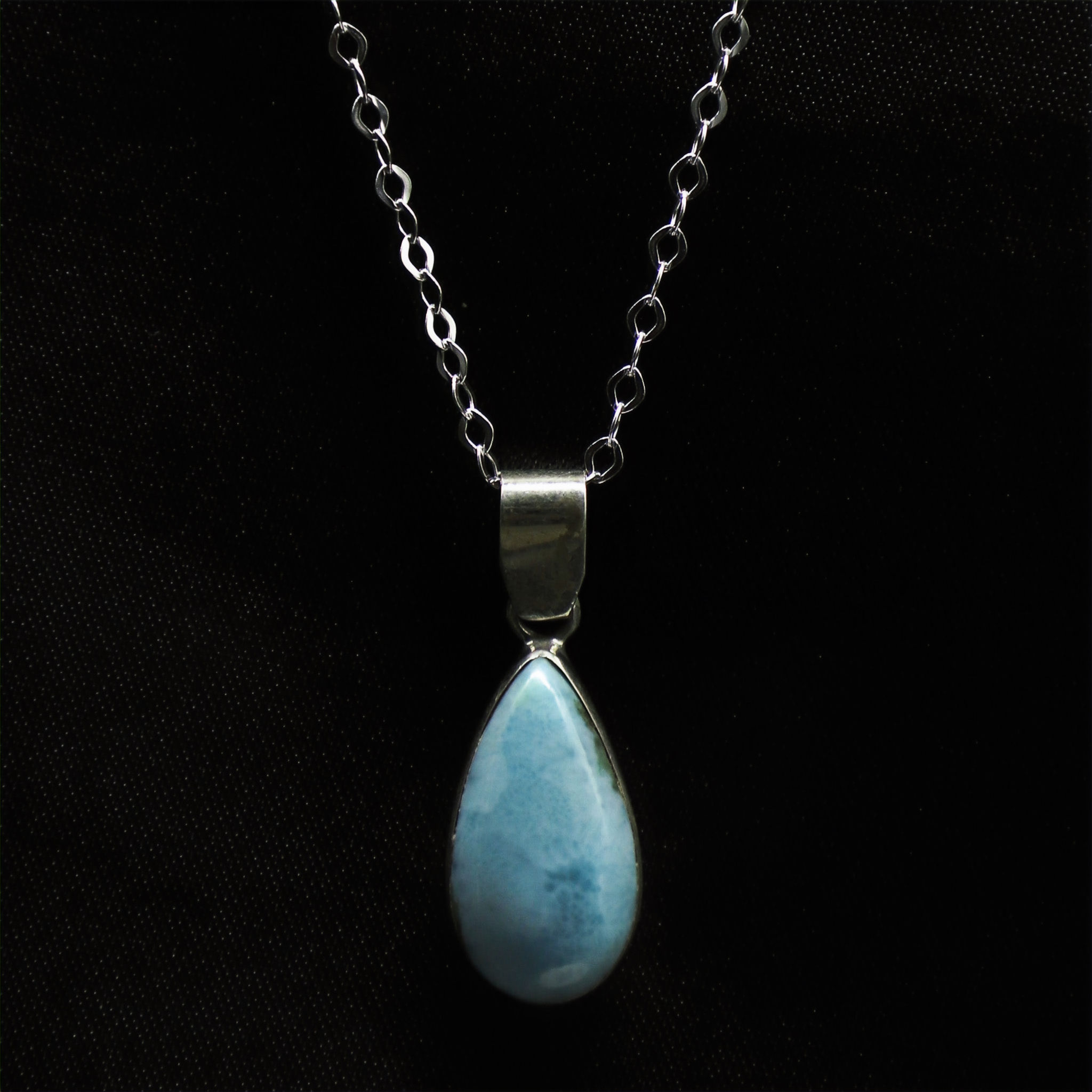 925 Sterling Silver Teardrop (Slender) Larimar Pendant Necklace