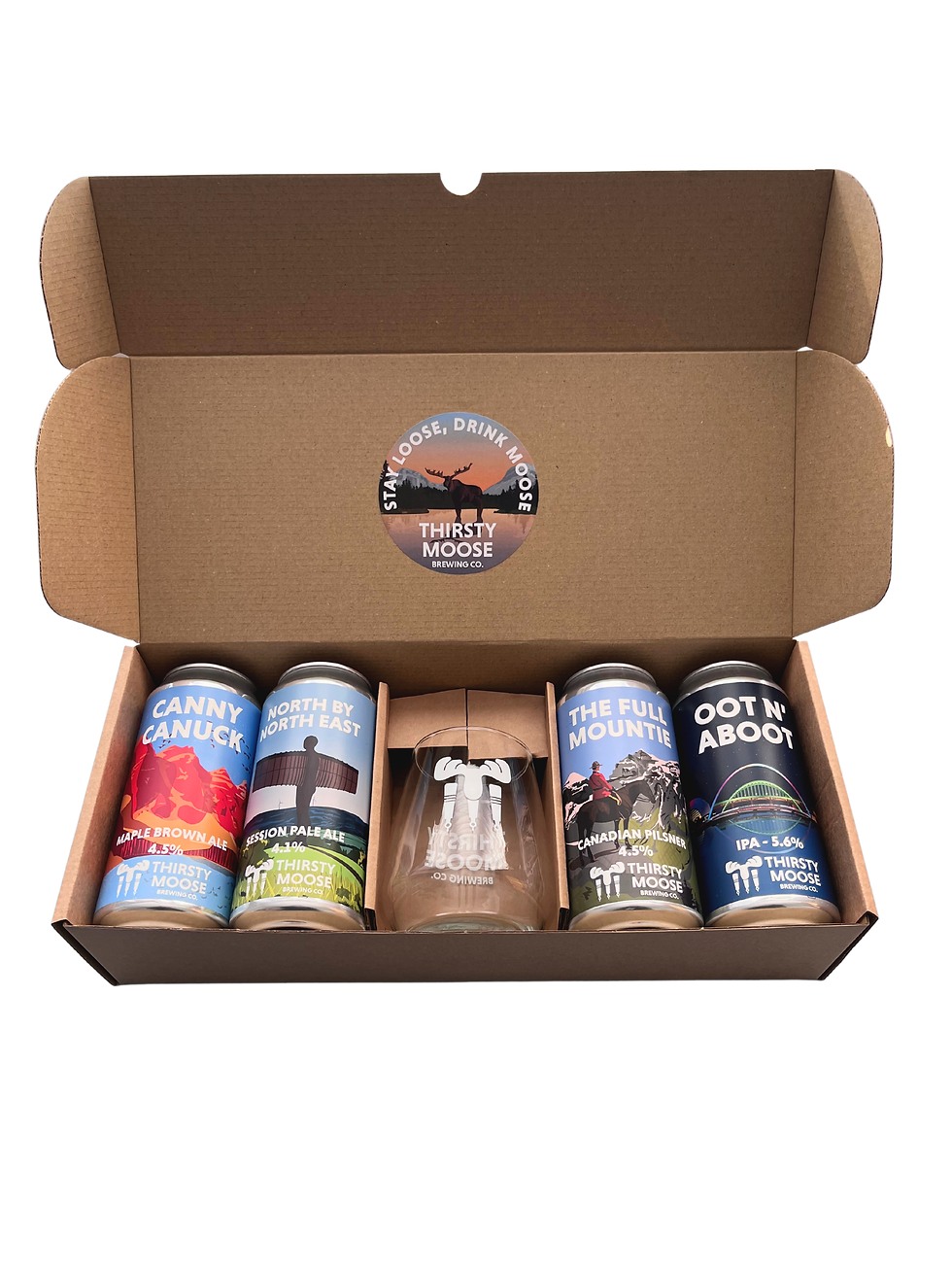 Mixed Gift Box | 4x 440ml Cans + Branded Glass