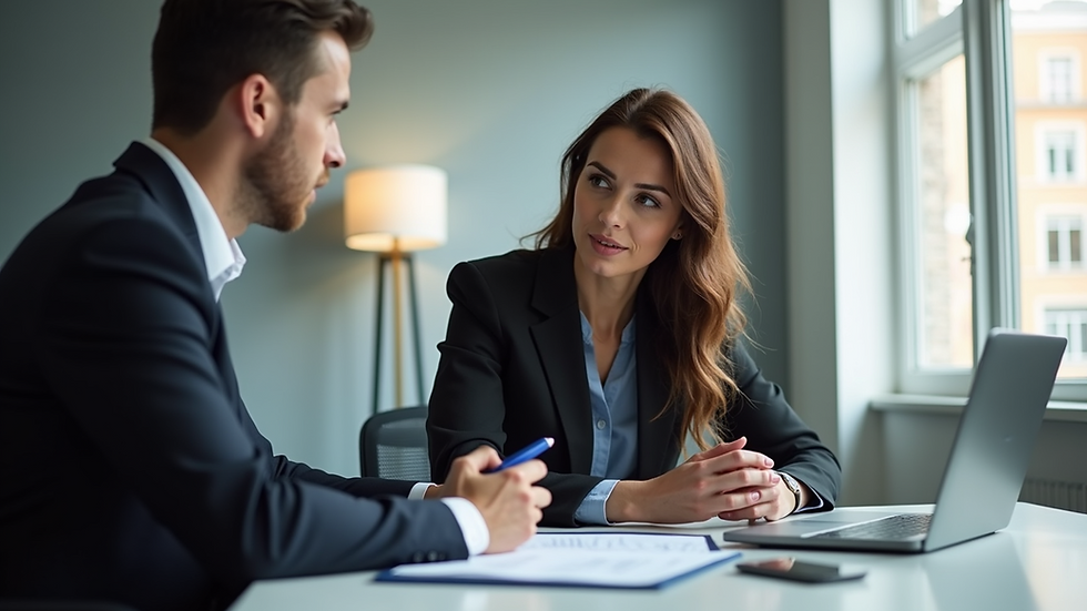 Eye-level view of a business consultant discussing strategies with a client