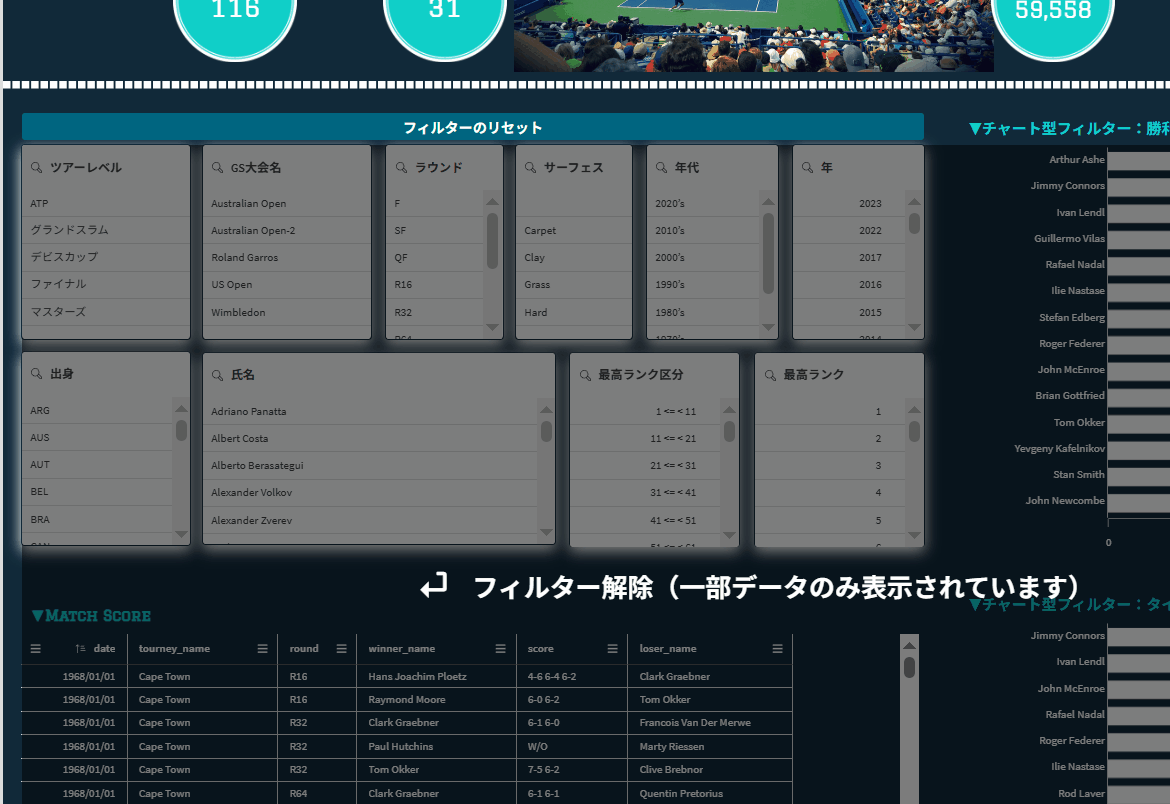 男子テニス記録アプリの画面サンプル