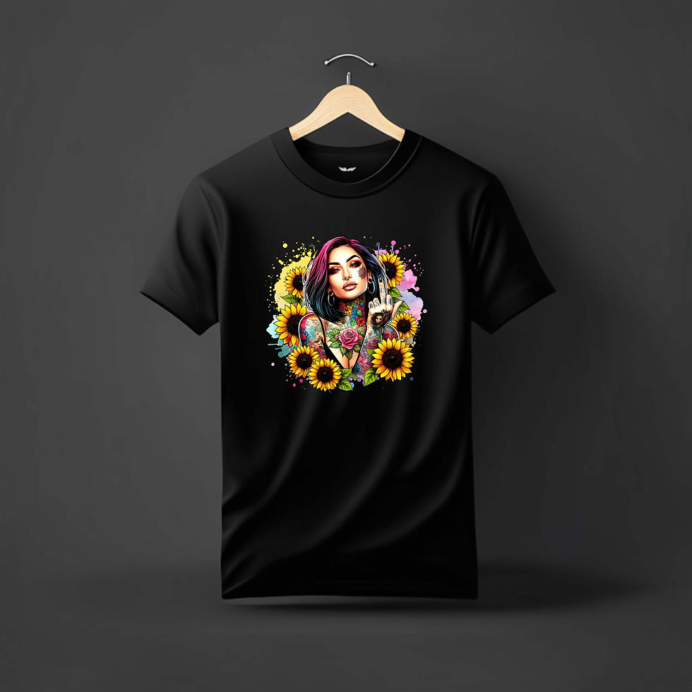 Thumbnail: Tattooed Chick giving finger Sunflowers