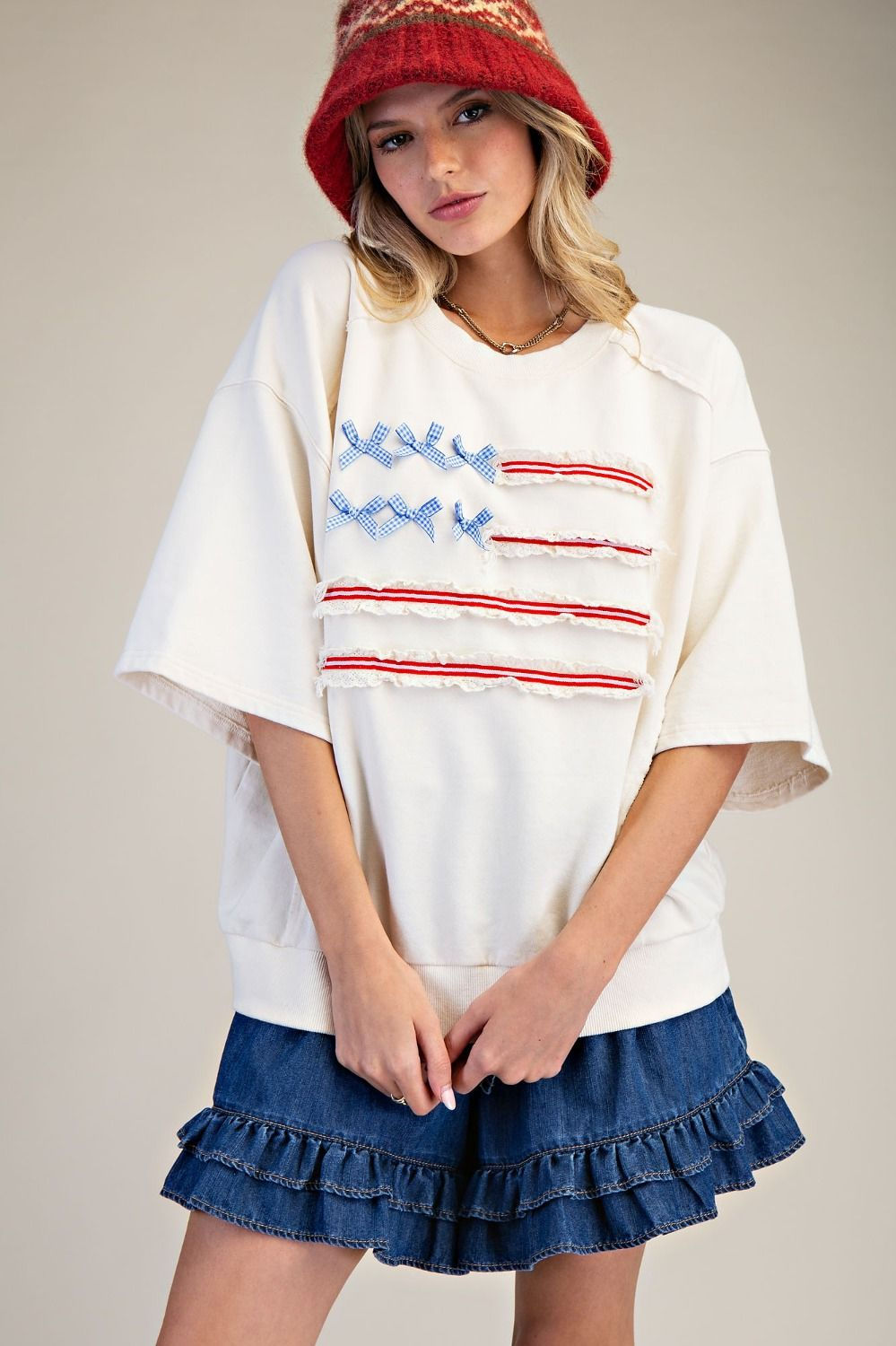 AMERICAN FLAG RIBBON PULLOVER - 718ET93 Also available in blue!