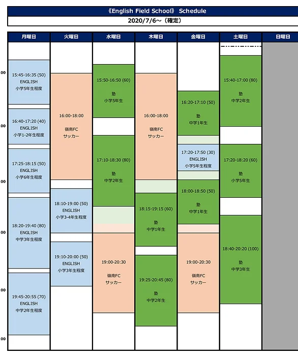 English Field School コース 授業料