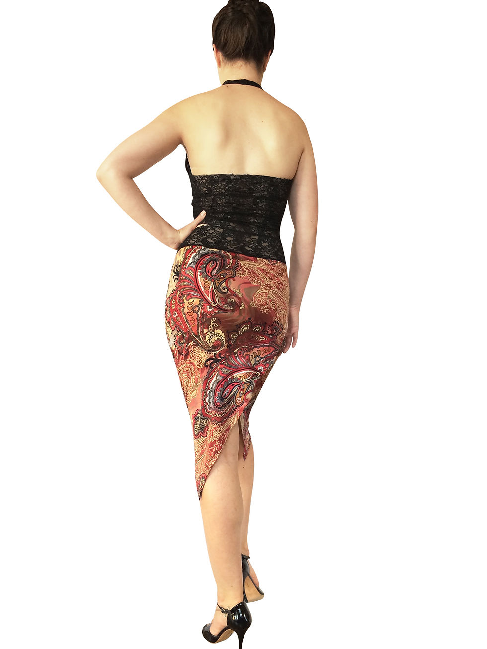 الصورة المصغرة: Burgundy Paisley tuxedo pencil skirt