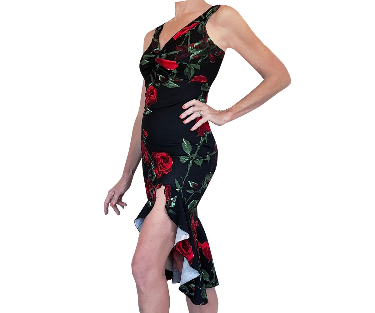 Ruffled Tulip Hem Red Rose dress