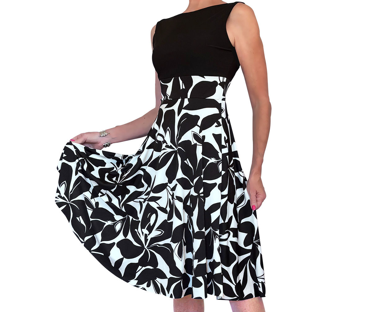 B&W Hibiscus Boatneck dress