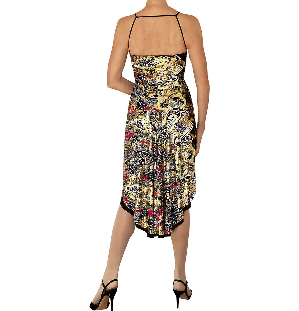 Miniatura: Metallic Gold + Pink Paisley fishtail dress