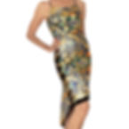 Metallic Gold + Green Paisley fishtail dress