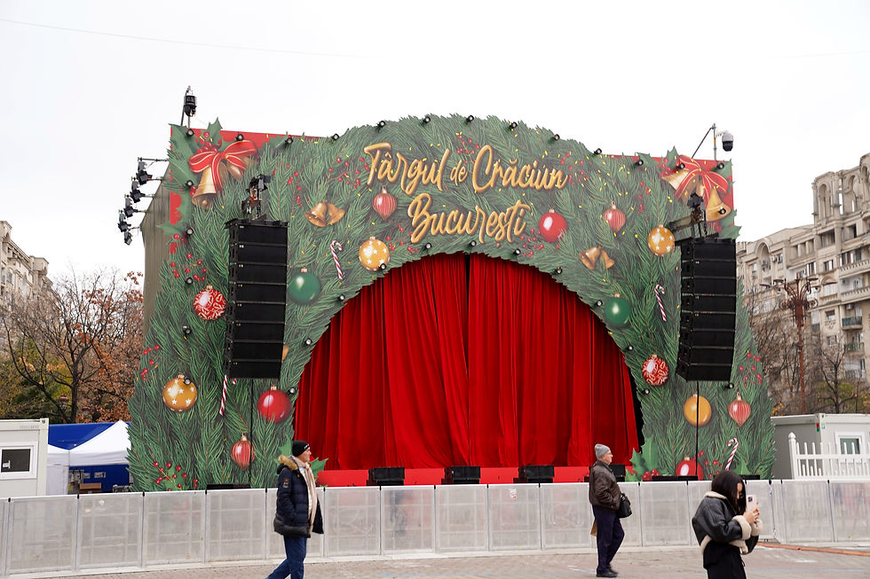 Christmas themed stage at Constitution Square in Bucharest, Romania
