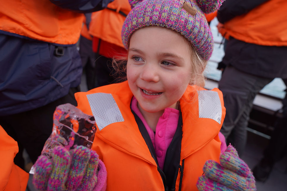 Our 4-year-old was given her own ice chunk from the lake.