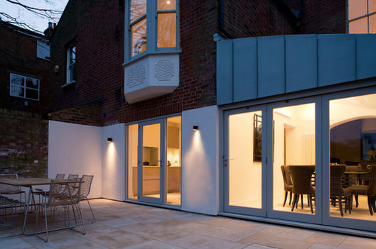 Kitchen and dining room overlooking rear patio