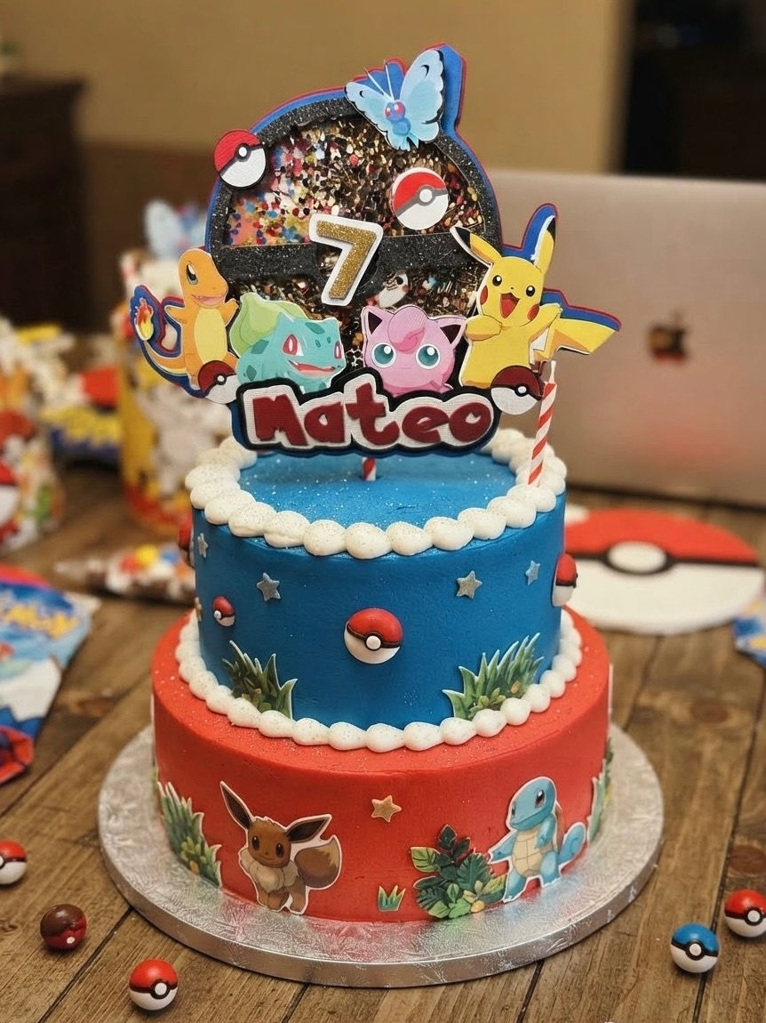 Personalized Monster Trainer Shaker Cake Topper – Custom Name & Age, Anime Birth